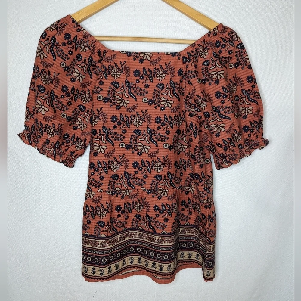 Madewell‎ Puff Sleeves Peplum Top Cavoli Floral Size XS Earthy Tones